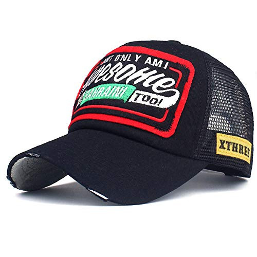 Elwow Distressed Embroidered Summer Mesh Breathable Baseball Cap Snapback Big Trucker Hat Black