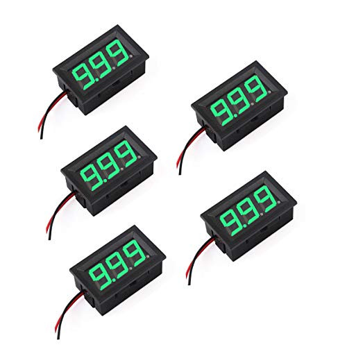 DaFuRui 5Pack Green Mini Digital Voltmeter DC 3V-30V 0_56 Inch Two-Wire LED Panel Digital Display Voltage Meter