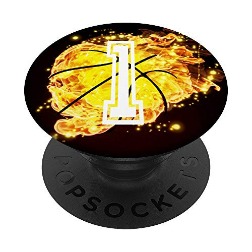Basketball on Fire Number 1 Pop Grip - Sports Pocket Socket PopSockets PopGrip Swappable Grip for Phones   Tablets