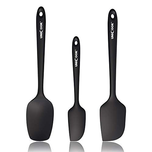 Unicook 3-Piece Silicone Spatula Set 600F Heat Resistant Spatulas for Cooking Baking and Mixing Non-Stick Flexible Kitchen Utensils Set Seamless One Piece Design with Stainless Steel Core Black