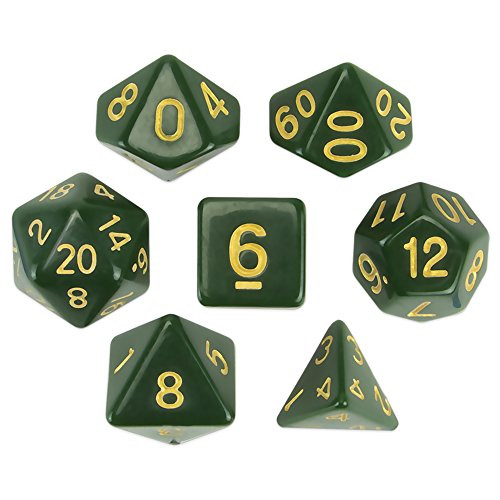 Wiz Dice Blighted Grove Set of 7 Polyhedral Dice, Solid Hunter Green Tabletop RPG Dice with Clear Display Box