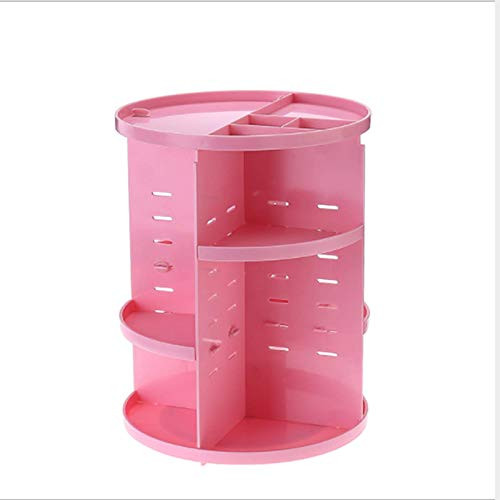Pjjgerly Makeup Organizer 360 Degree Rotating Adjustable Cosmetic Jewelry Storage Display Case with Large Capacity Pink