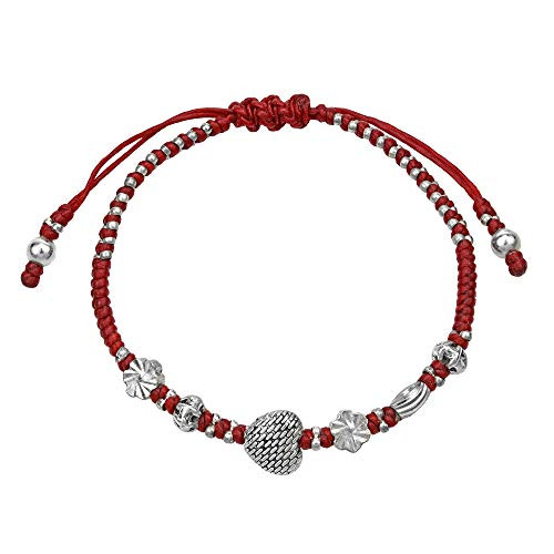 AeraVida Vintage Style Heart Waxed Red Cotton Wax Rope Adjustable Wrist Pull Bracelet