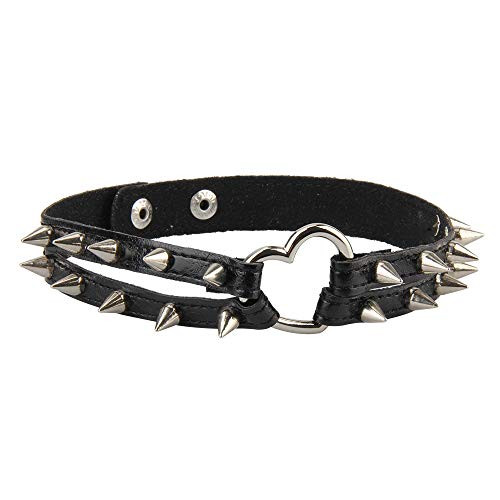 GelConnie Punk Rock Heart Leather Choker Necklace Gothic Spike Rivets Collar Necklace for Women Girls