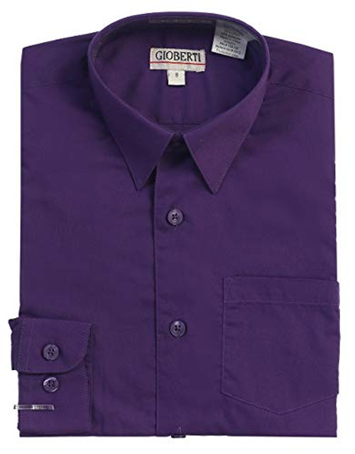 Gioberti Boys Long Sleeve Solid Dress Shirt Purple B 2T