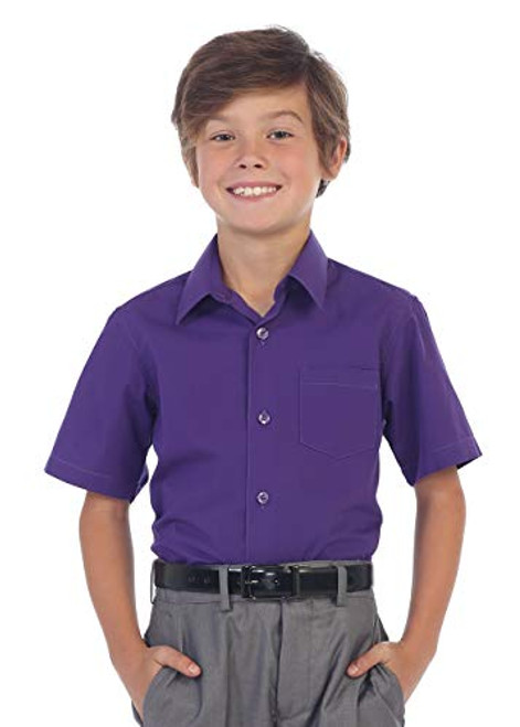 Gioberti Boys Short Sleeve Solid Dress Shirt Purple B 16