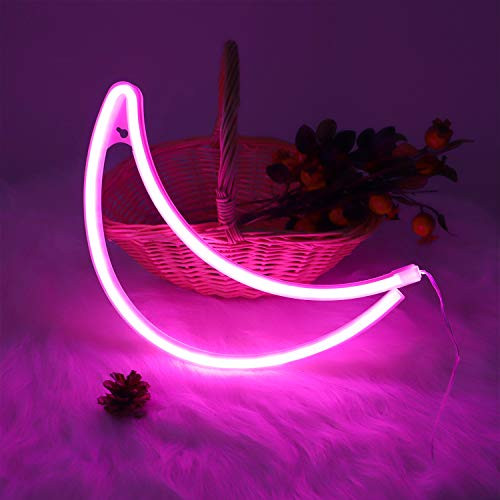 Hopolon Pink Moon Neon Signs LED Neon Light Sign for Party Supplies Girls Room Decoration Accessory for Luau Summer Party Table Decoration Children Kids Gifts Pink Moon