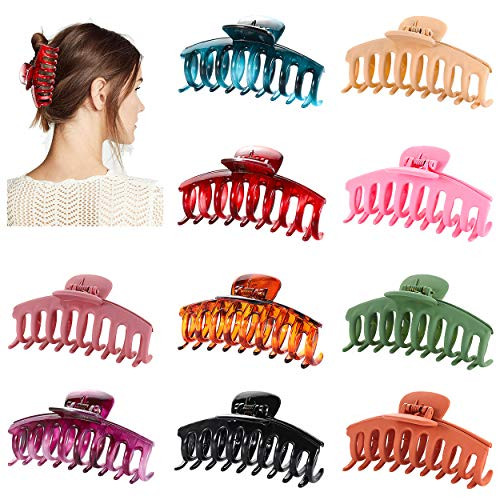 10PCS Large Hair Claw Clips for Women Girls 4Inch Nonslip Big Hair Catch Barrettes Strong Hold Jumbo Hair Jaw Clamp Styling Hair Clips for Thick Long Hair Style A
