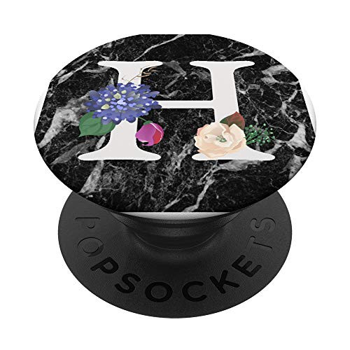 Chic Initial Monogram Letter H Faux Black   White Marble PopSockets Grip and Stand for Phones and Tablets