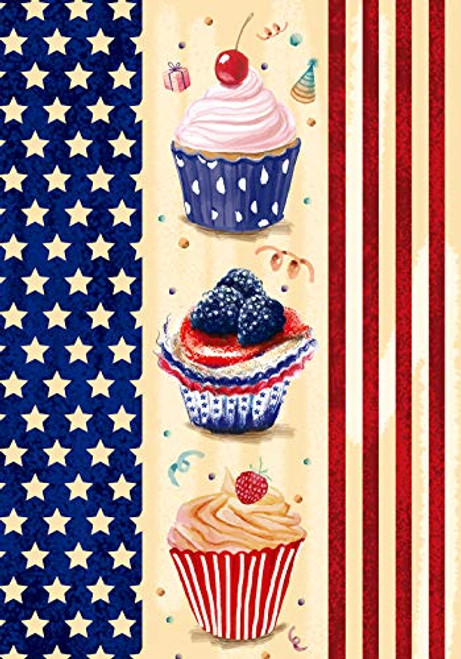 Texupday Celebrate July 4th Patriotic Cup Cakes Decoration America House Flag Outdoor Yard Flag 28 x 40