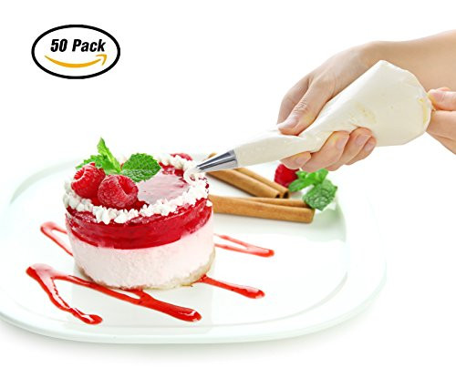 Piping Bags Pastry Bag 16-Inch 50 Pack Icing Bags Frosting Bags Pastry Bags Cake Decorating Bags Large Piping Bags Disposable Icing Bags Disposable Piping Bags for Cake Cup cake (white)