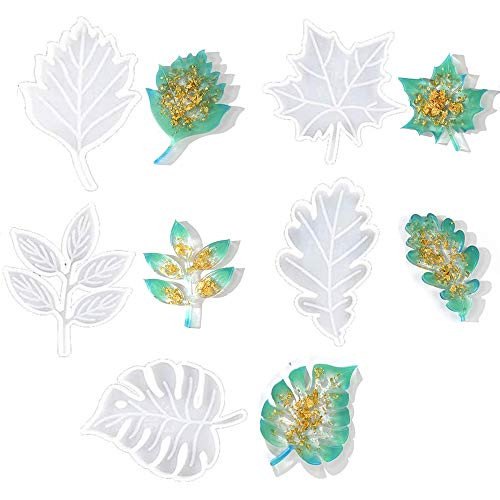 ResinWorld Leaf Coaster Resin Molds Coaster Silicone Molds for Epoxy Resin Agate Coaster Molds for Making Leaf Coasters Cup Mats Set 5 Pcs