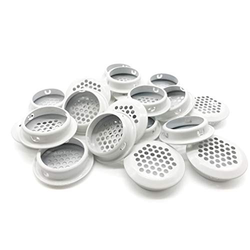 20Pcs Air Vents 35mm Circular Soffit Vent Stainless Steel Round Vent Mesh Hole Louver for Kitchen Bathroom Cabinet Wardrobe White