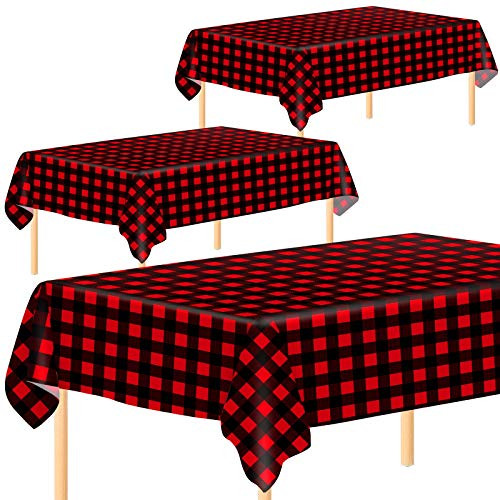 Aneco 3 Pack Christmas Buffalo Plaid Plastic Tablecloth Table Covers Holiday Party Check Tablecloth Table Cover 54 x 108 Inches for Christmas Party Decoration Supplies
