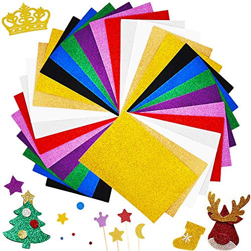 30 PCS Rainbow Foam Handicraft Sheets EVA Glitter Craft Foam SheetsBright Craft Foam Sheets for Kids Craft Activities DIY Art Projects