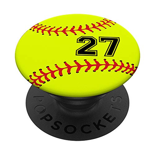 Softball No 27 Jersey Number 27 Ball Catcher   Pitcher Gift PopSockets PopGrip Swappable Grip for Phones   Tablets