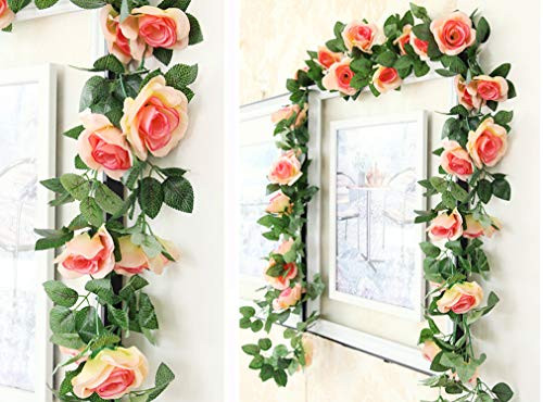 Lannu 2 Pack Artificial Rose Vine Flowers Fake Garland Ivy Flowers Silk Hanging Garland Plants Home Wedding Party Decorations