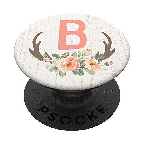 Pretty Letter B Initial Monogram With Antlers and Flowers PopSockets PopGrip Swappable Grip for Phones   Tablets