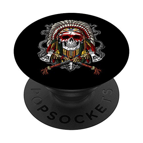 Native American Chief Skull Indian Headdress Mythology PopSockets Grip and Stand for Phones and Tablets