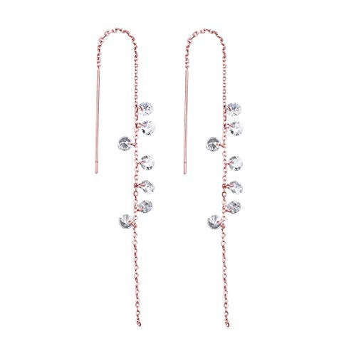 SLUYNZ 925 Sterling Silver Sparkling CZ Droplet Dangle Earrings for Women Teen Girls Elegant Long Threader Earrings B-Rose Gold