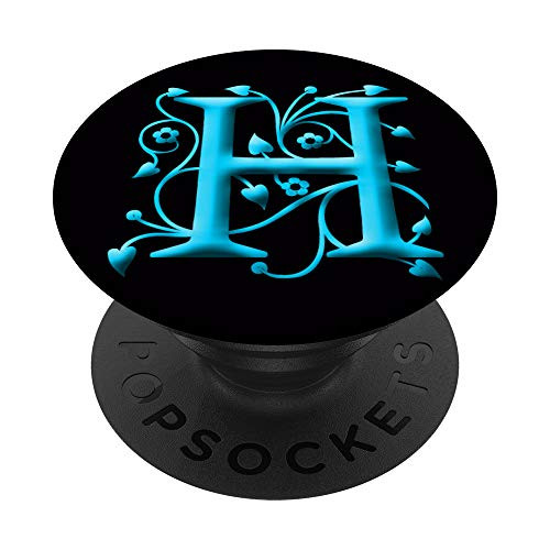 H Letter Monogram Floral Black Blue Initial Teal Flowers PopSockets Grip and Stand for Phones and Tablets H Letter Monogram Floral Black Blue Initial Teal Flowers PopSockets Grip and Stand for Phones and Tablets