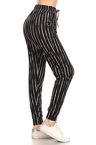 Leggings Depot JGA-S568-M Chalkboard Stripes Print Jogger Track Pants wPockets Medium