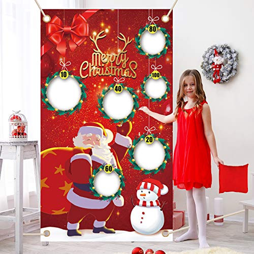 CREPRO Christmas Toss Game with 3 Bean Bags Santa Christmas Toss Games for Kids and Adults Indoor Outdoor Christmas Party Activities