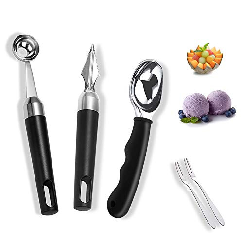 Stainless Steel Ice Cream Scoop with Comfortable Handle Melon Baller Scoop Stainless Steel Fruit Carving Tools Cantaloupe Baller Scoop Kitchen Tools 3PCS