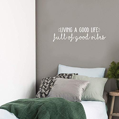 Vinyl Wall Art Decal - Living A Good Life Full of Good Vibes - 8 x 30 - Inspirational Cute Positive Mind Quote Sticker for Bedroom Kids Room Living Room Playroom Coffee Shop School Decor White Vinyl Wall Art Decal - Living A Good Life Full of Good Vibes - 8 x 30 - Inspirational Cute Positive Mind Quote Sticker for Bedroom Kids Room Living Room Playroom Coffee Shop School Decor White