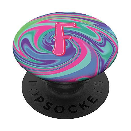 Tie Die Pastel Swirl 80s 90s Letter F Initials Monogram PopSockets Grip and Stand for Phones and Tablets