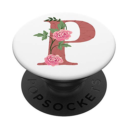 Pink Roses Letter P Initials Monogram PopSockets Grip and Stand for Phones and Tablets
