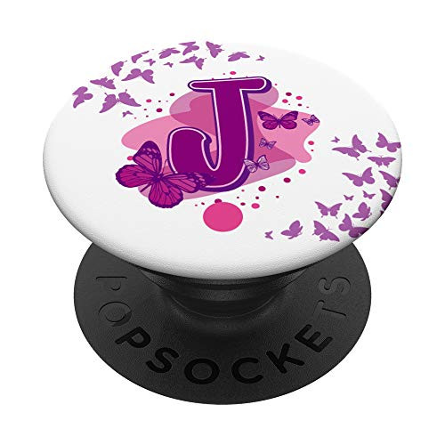 Purple Butterflies Butterfly Letter J Initials Monogram PopSockets Grip and Stand for Phones and Tablets