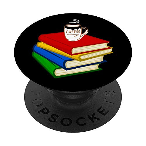 coffee cup on a stack of books lovers cute white drink mug PopSockets Grip and Stand for Phones and Tablets