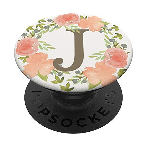 Pretty Watercolor Floral Monogram J Initial Letter PopSockets PopGrip Swappable Grip for Phones   Tablets