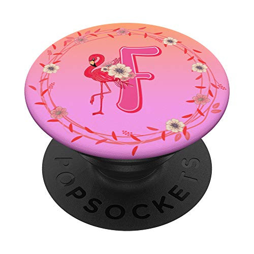 Pink Flamingo   Flowers Letter F Initials Monogram PopSockets Grip and Stand for Phones and Tablets