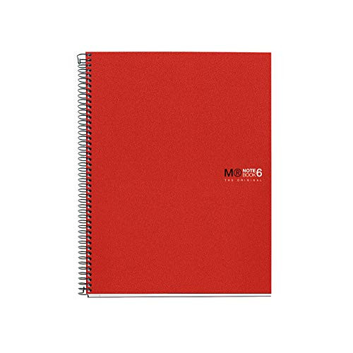 Miquelrius 6 x 8 Wirebound Notebook, 6-Subject, College Ruled, Red