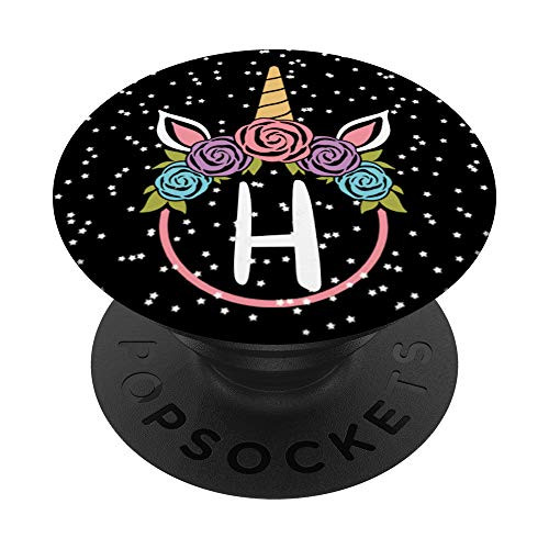Unicorn Letter H Initial Monogram Horn Floral PopSockets PopGrip Swappable Grip for Phones   Tablets