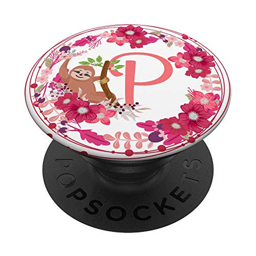 Cute Sloth   Flowers Letter P Initials Monogram PopSockets Grip and Stand for Phones and Tablets
