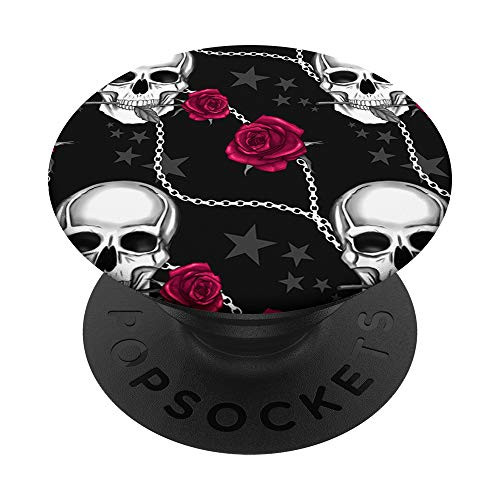 Cool Halloween Phone Stand Skull Head Red Rose Design Black PopSockets PopGrip Swappable Grip for Phones   Tablets