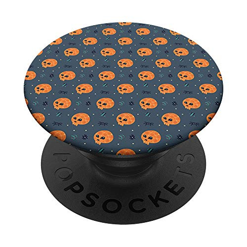 Halloween Skeleton Head Spider and Dots Designs Black Phone PopSockets Grip and Stand for Phones and Tablets