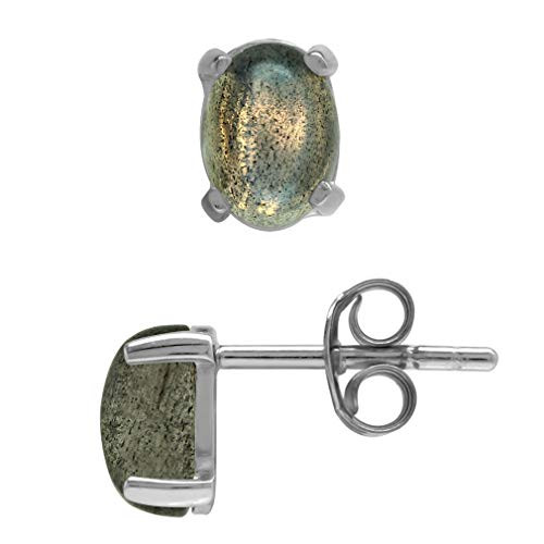 Silvershake Natural Oval 7x5mm Labradorite 925 Sterling Silver Stud Earrings