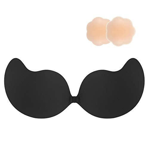 Niidor Adhesive Bra Sticky Bra Mango-Shape Reusable Strapless Backless Bra Invisible Push up Silicone Bra for Women-Black-B