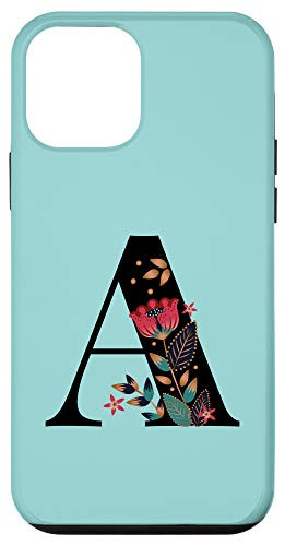 iPhone 12 mini Floral Black Letter B on Turquoise Name Initial B Case
