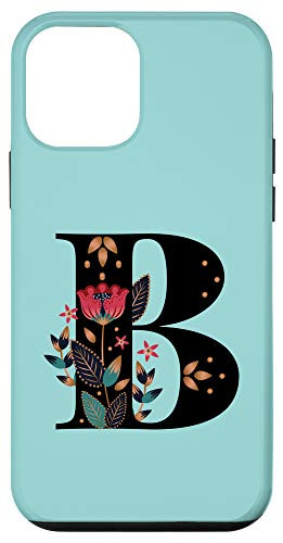 iPhone 12 mini Floral Monogram on Turquoise Name Letter Initial B Case