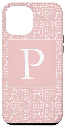 iPhone 12 Pro Max Floral Monogram Letter P Pink Case