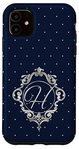 iPhone 11 Blue ornamental initial letter H monogram elegant Case