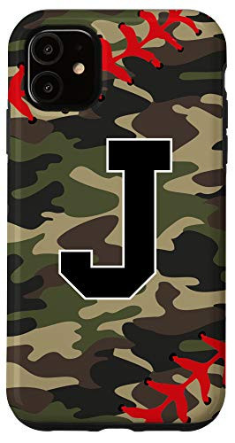 iPhone 11 Baseball Softball Letter J Initial Gift Ball Player Camo Case