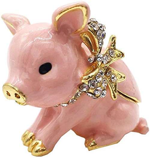 HDCRYSTALGIFTS Alloy Crystal Pig Figurine Trinket Box Hinged Jeweled Piggy Jewelry Box