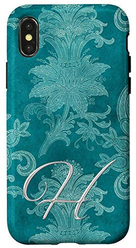 iPhone XXS Teal floral Initial letter H monogram teal ornamental Case