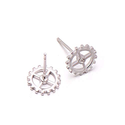 925 Sterling Silver Rhodium Plated Small Gear Studs Earrings 925 Sterling Silver Rhodium Plated Small Gear Studs Earrings